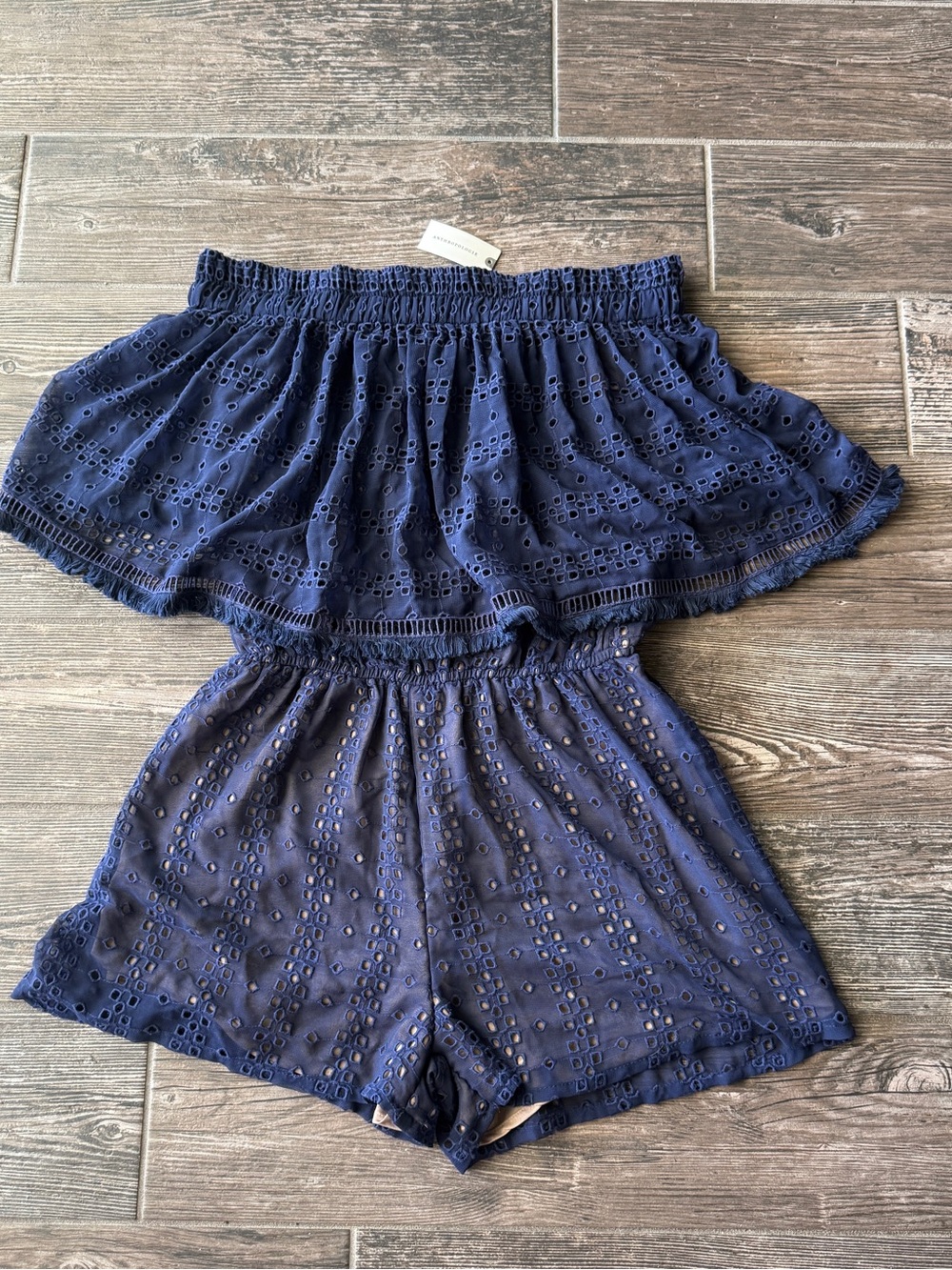 Anthropologie Tiered Off The Shoulder Eyelet Romper - Picture 2 of 5